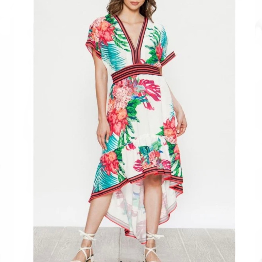 ANTHROPOLOGIE - Flying Tomato V-Neck Multicolor Floral Print Maxi Dress Medium